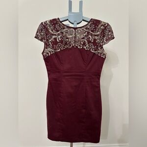 French Connection Burgundy Embellished Dress size 6 Women